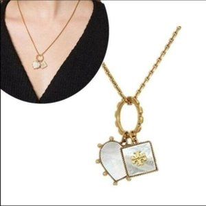 NWOT Tory Burch Mother Pearl White Heart Necklace